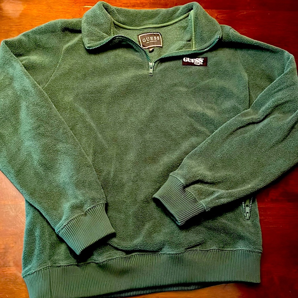 Green Fleece GUESS Quarter-Zip 1/4
